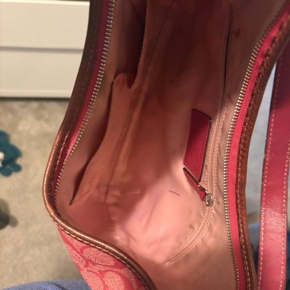 Vintage Coach Y2K Signature C Hot Pink Demi Canvas Leather Shoulder Bag Hobo - Picture 9 of 11